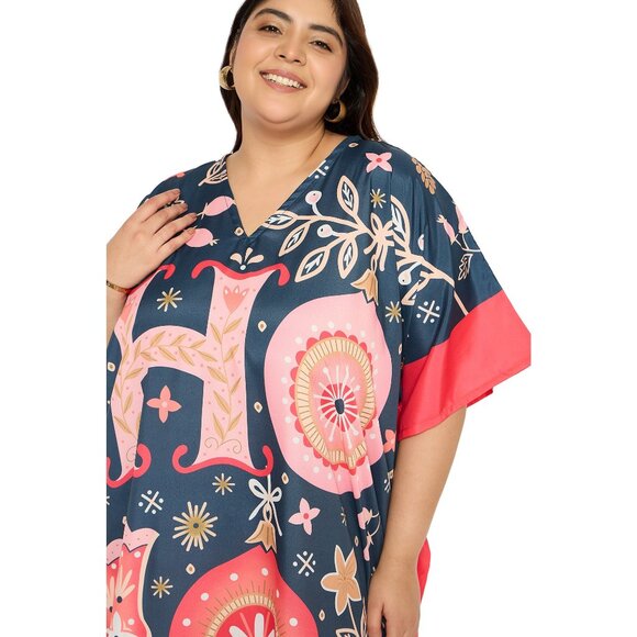Gypsie Blu Ho Ho Ho Printed Kaftan Maxi Dress Christmas Party Kimono for Women - Picture 6 of 9